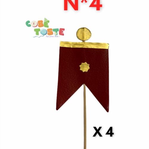 4 Bandierine Decorative Rosso e Oro 4° Misura.