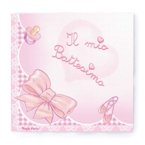 TOVAGLIOLI GRANDI BATTESIMO ROSA FIOCCO